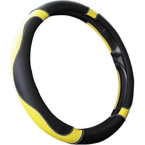 Housse de volant sport en similicuir antidérapante pour voiture, accessoires automobiles, noir et jaune (1/4)