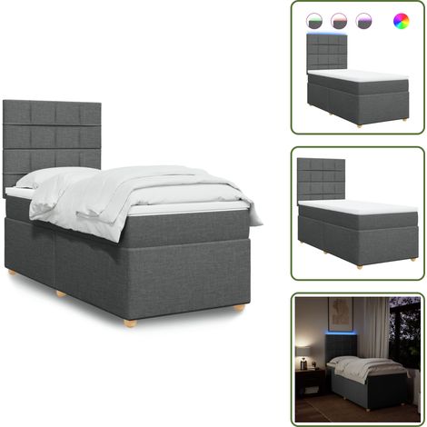 Sommier à lattes de lit avec matelas Gris foncé 100x200cm Tissu - Sommier À Lattes De Lit - Sommiers À Lattes De Lit - Lit - Meuble De Chambre À Coucher (1/5)