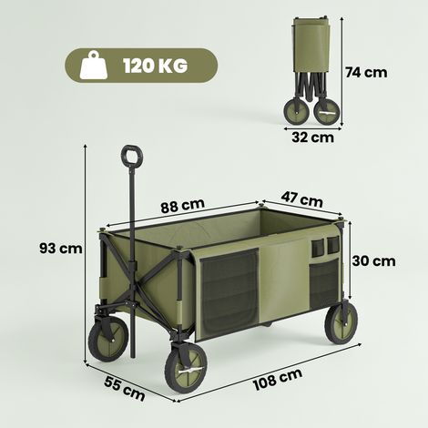 Chariot de jardin pliable avec poignée et 5 sacs (capacité de 125 L, dimensions 108 x 55 x 93 cm, vert) (1/5)