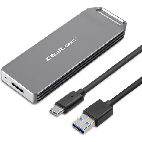 Case mini in alluminio Qoltec Alloggiamento per SSD M.2 NVMe PCIe USB 3.1 Super Velocità 10 Gb/s 2 TB Argento