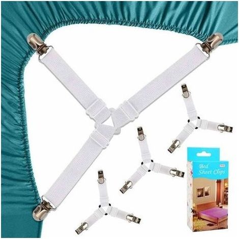 Sangles pour Draps de Lit 4 Pièces Attache Drap Housse Triangle Attache Matelas élastique Tendeur de Draps Réglable Bretelles Sangle pour Matelas Blanc (1/5)