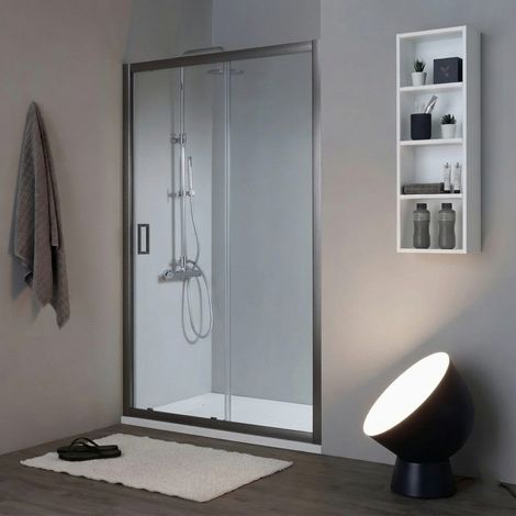 Porta Doccia Scorrevole Nicchia 120 Cm Vetro Trasparente Grigio Canna Di Fucile City (1/5)