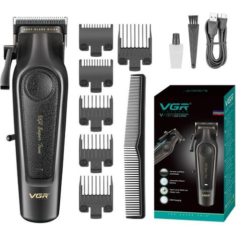 Tagliacapelli Cordless Professionale VGR V-197 &ndash Lama DLC in Ceramica, 7000 Giri/Min, Batteria 2000mAh, 200 Minuti Autonomia