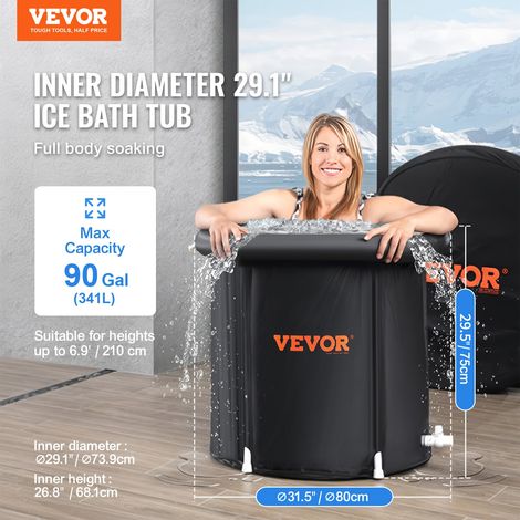 Bain Froid Portable 80 x 75 cm 290 L, Baignoire Gonflable Pliable, Seau Bain de Glace pour Sportifs, Thérapie par Eau Froide, avec Couvercle, pour Adulte, Extérieur, Maison, Salle de Sport (1/5)