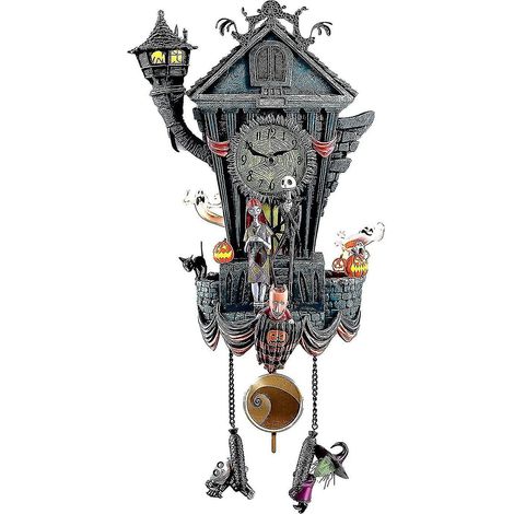 Horloge à coucou de Noël cauchemardesque, horloge murale Halloween, pendule coucou inspirée de l'univers Tim Burton, statue en résine décorative pour fêtes, pièce artisanale pour mur, ambiance effraya (1/3)