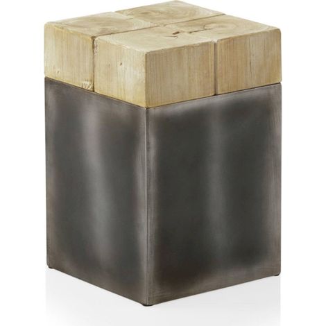 Tabouret bois d'épicéa et base métal laqué style moderne - bois naturel et métal gris foncé (1/5)