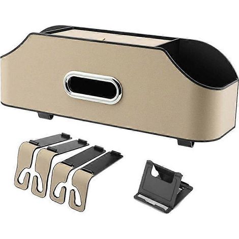 Beigefarbener Autositz-Organizer für die Kopfstütze, praktischer Stauraum hinten, vielseitiges Autozubehör, mehrere Taschen, ideal für Reisen und den täglichen Gebrauch. (1/5)