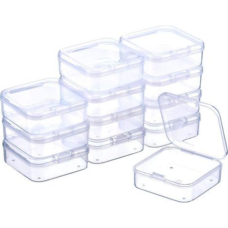 12pcs Boîte de rangement transparente en plastique pour perles avec couvercle à charnière, adaptée au rangement de perles et articles (2,12 x 2,12 x 0,79 pouces). (1/5)