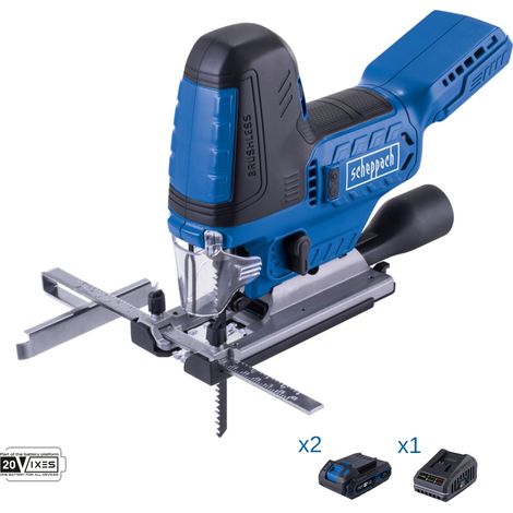 Burstenlose Stichsage 20V 2 Akkus 2.0Ah und Ladegerat ixes Scheppach bc-js254-x