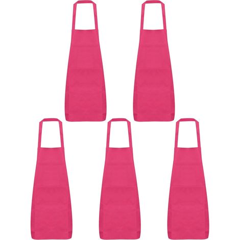 5Pcs Tabliers de Cuisine 75x65cm en Polyester avec 2 Poches pour Femmes, Hommes, Chefs, Cuisine À Domicile, Restaurant, Artisanat, Jardinage, Couleur Rose (1/5)