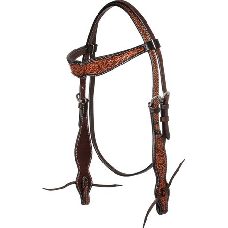 Taglia Unica, Marrone Scuro: Westernkopfteil aus Leder mit Blumenmotiv (1/5)