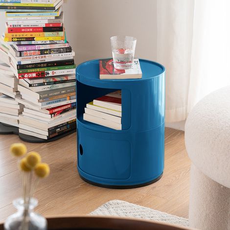 32cm Cylindrical 2 tiered Drawer Storage Drawer Unit,Blue (1/5)