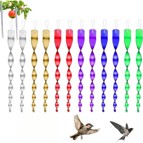 Juego de 12 piezas de repelentes reflectantes para aves, repelente de palomas, espiral reflectante de 30 cm y 360 grados para jardín, balcón, etc. 6 colores.