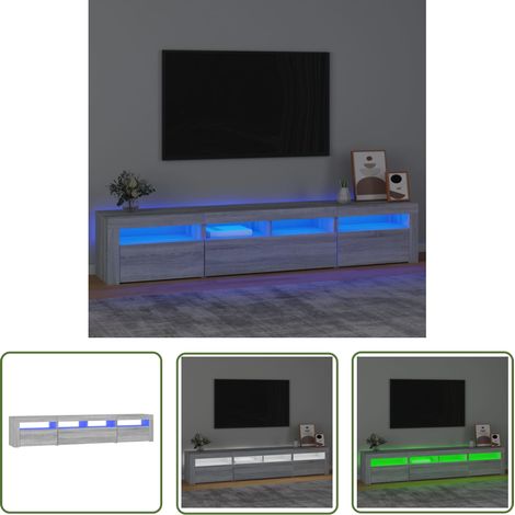The Living Store TV-Schrank mit LED-Leuchten Grau Sonoma 210x35x40 cm - TV Schrank - Holzwerkstoff Möbel - Grauer Wohntisch - LED Beleuchtung - Fernsehregal (1/5)