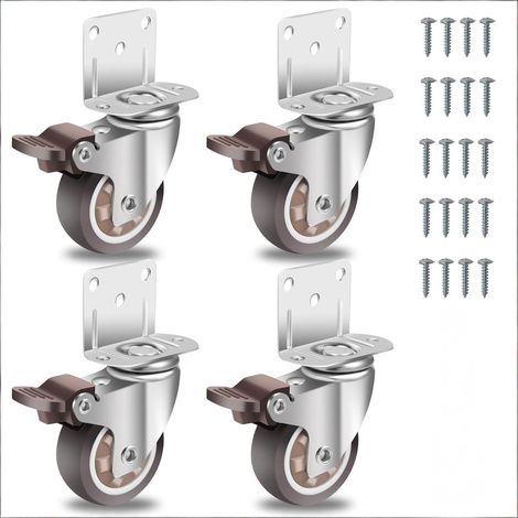 Ruedas para muebles de 50 mm con 4 frenos, placa de montaje en L, resistentes hasta 108 kg, de goma, para todo tipo de suelos, muebles, estanterías y baúles de juguetes. Juego de 4.