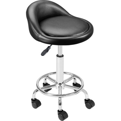 Sgabello con ruote Nero Seduta imobottita e Schienale Basso, Base Acciaio 360