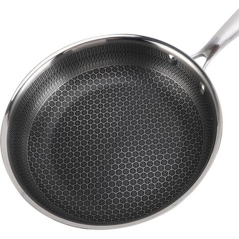 Poêle 28cm - CHEFFINGER - Inox - Revêtement Nid d'Abeille - Poignée Longue - Antiadhésif