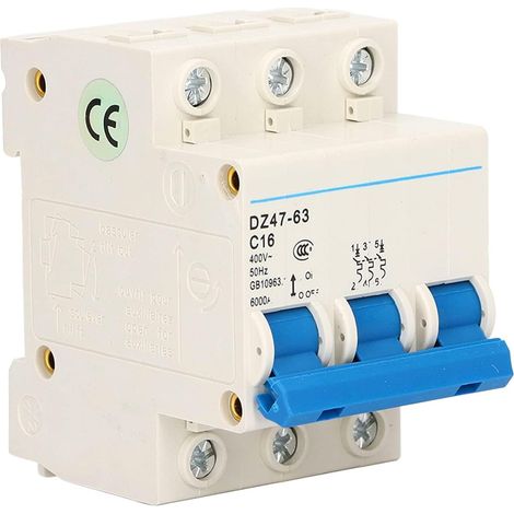 Disjoncteur Miniature C16 DZ47-63 3P 16A 400V Protection Basse Tension Montage Rail DIN Pour Circuits Électriques Résidentiels et Industriels (1/5)