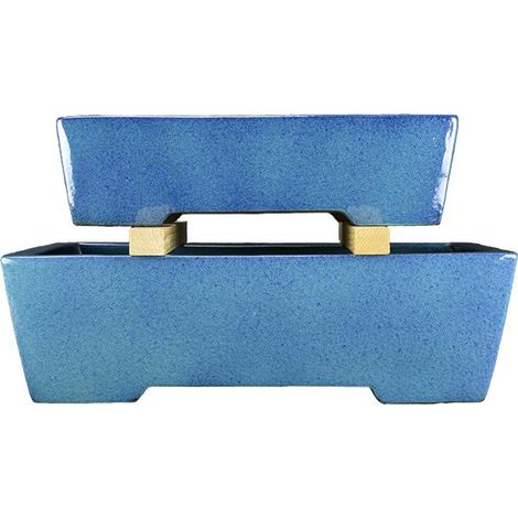 Vasi per bonsai rettangolari in gres smaltati blu (Set da n.2 pezzi) - TY66 (1/2)