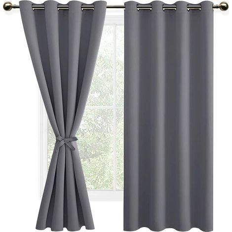 2 Pièces Rideau Occultant, Oeillets Métal, Isolant Thermique, Tissu Microfibre, Pour Salon Et Chambre (1/5)