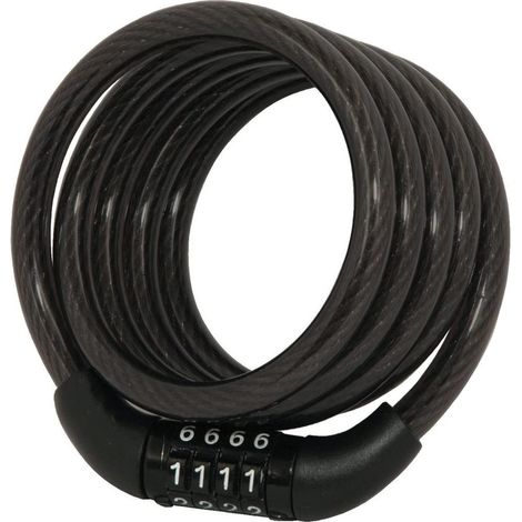 Candado de cable, combinación de 4 dígitos, acero trenzado, 1,1 m, para bicicletas de montaña (1/5)