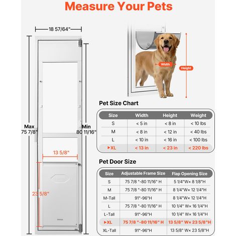 Porte pour chien pour baie vitrée coulissante, hauteur réglable 75 7/8"-80 11/16", cadre alu, chien XL (1/5)