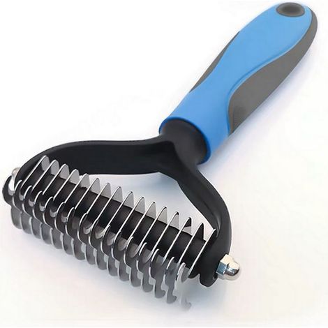 Spazzola per la toelettatura degli animali domestici - Pettine a rastrello a doppia faccia per sottopelo e districante per cani e gatti, extra large (1/5)