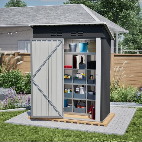 Abri de jardin en métal noir 152,2 x 83,6 x 182 cm, porte verrouillable sans fenêtres, 1,27 m² (1/5)