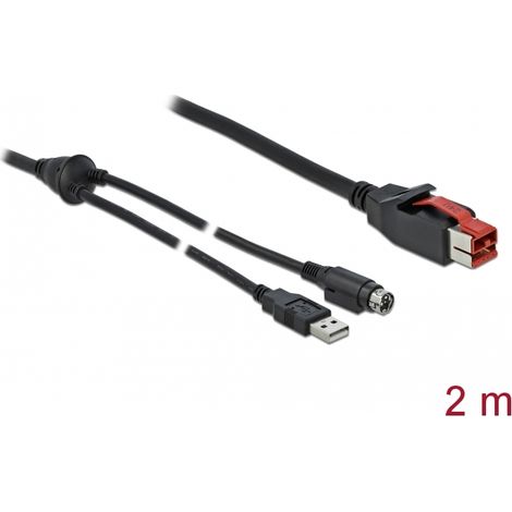 Delock PoweredUSB cable macho 24 V USB Tipo-A macho + Mini-DIN de 3 pines, macho de 2 m para impresoras y terminales de punto de venta