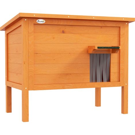 Maison isolée pour chats en bois avec rideau de porte, design surélevé, orange, 85 x 50 x 68,5 cm (1/5)