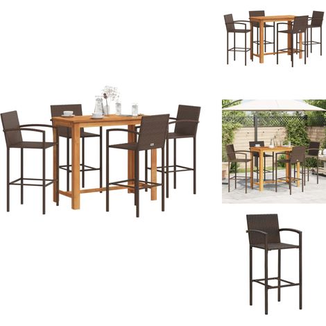 5-tlg. Gartenbar-Set Braun Massivholz Akazie und Poly Rattan - Gartenbar Set - Outdoor Möbel - Balkon Deko - Essbereich - Lounge Bereich (1/5)