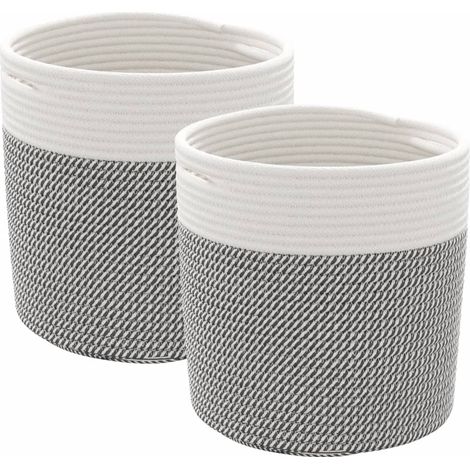 Paniers de rangement 2 pcs gris et blanc Ø28x28 cm coton