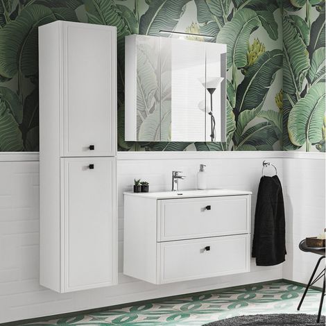 Ensemble meuble vasque + Armoire miroir + Grande armoire - 80 cm - Havana White - Livraison gratuite