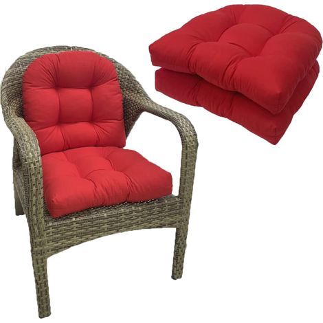 Ensemble de 2 coussins d'assise pour chaises d'extérieur, coussins en osier imperméables en forme de U, 48 x 48 cm (Rouge) (1/5)