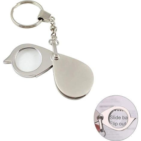 Lupa de bolsillo portátil y plegable de metal, con llavero, 10 aumentos, para leer, hacer joyas y viajar.