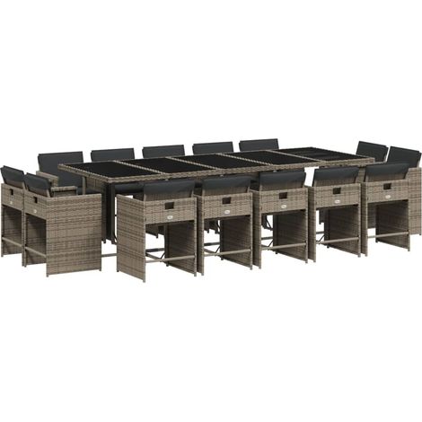 vidaXL Set da Pranzo da Giardino 15 pz con Cuscini Grigio Polyrattan