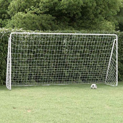 But de football avec filet résistant aux intempéries, acier blanc, 366 x 122 x 182 cm - PANGIVO (1/5)