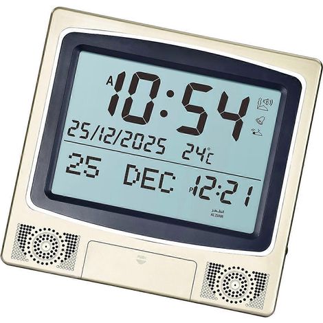 Cloche de prière multifonctionnelle à LED, à fixer au mur ou sur un bureau, avec indicateur de température et calendrier, couleur or. (1/5)