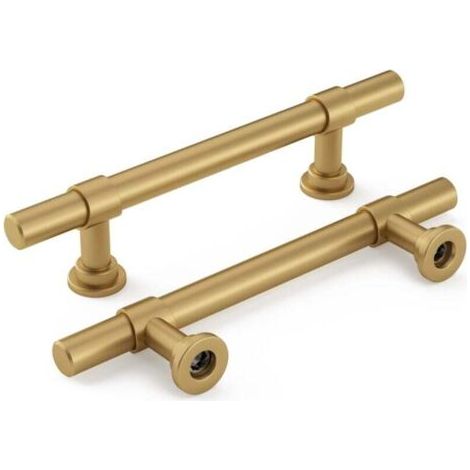 2 poignées dorées pour armoires et tiroirs. Entraxe des trous : 160 mm. Fabriquées en alliage d'aluminium et de zinc. Vis incluses. (1/4)