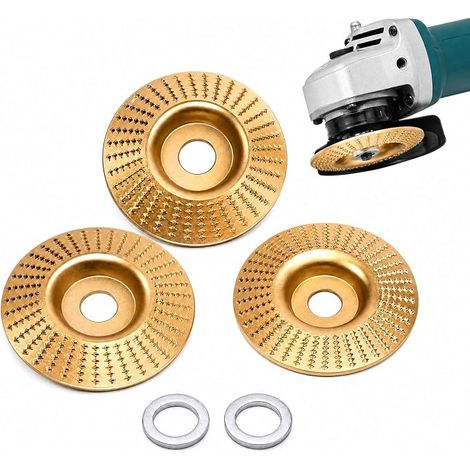 Disco abrasivo para madera, juego de 3 discos abrasivos para amoladora angular, muela abrasiva de carburo de tungsteno para cortar y dar forma, muelas para amoladora angular de 100/22 mm (1/5)