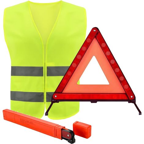 Triangle et Gilet Jaune pour Voiture Set, 2-en-1 Auto & Moto, Triangle Pliable, Gilet Jaune 360° (1/5)