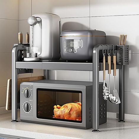 Étagère Micro-Ondes Extensible Réglable en Acier Carbone de Place 39-64cm (1/5)