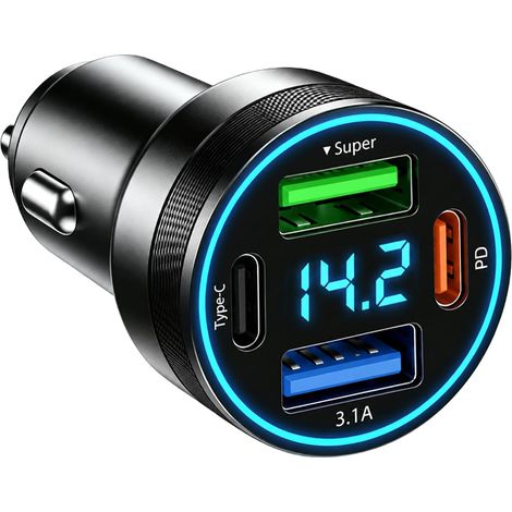 12V 66W Chargeur Allume Cigare USB 4 Ports 2 USB-C (1/5)