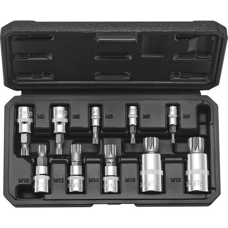 Jeu de Douilles Triples Carrées 10PCs, M4 - M18, Entraînements 1/4, 3/8 et 1/2 po (6,35 mm, 9,5 mm, 12,7 mm), en Acier Cr-V, avec Coffret de Rangment, pour Mécanicien Réparation Automobile (1/5)