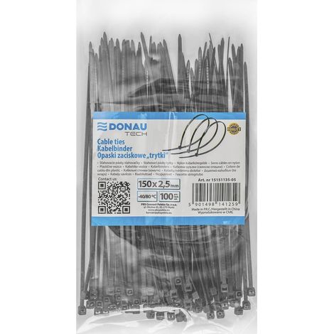 Kabelbinder – 100 Stück – Strapazierfähiges schwarzes Nylon – UV-beständiger, selbstsichernder Verschluss – Für den Fahrzeuginnen- und -außenbereich – 150 x 2,5 mm (1/3)