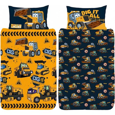 Parure de lit réversible Et Taie D'oreiller JCB Travaux et Camions - Dig It -Creusez-le- - 135 cm x 200 cm