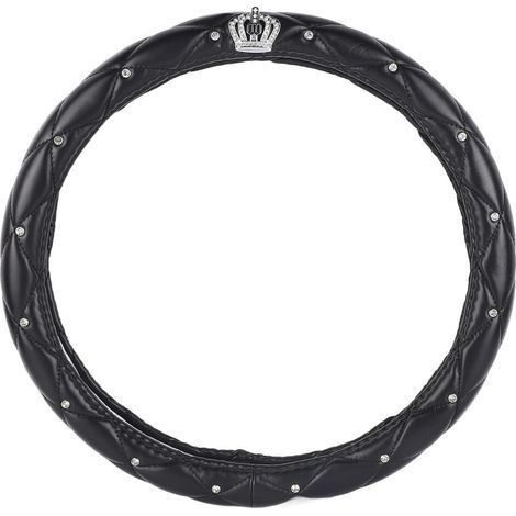Lenkradbezug, schwarzer Kronenkristall-Stil, rutschfestes PU-Material, Lenkradschutz für 38-cm-Lenkräder (1/5)