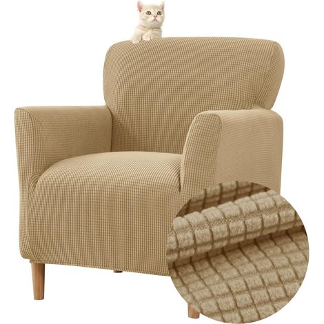 Housse élastique fauteuil 1 place, housse fauteuil jacquard housse club Chesterfield protège-fauteuil lavable salon tub chaise (Kaki) (1/5)