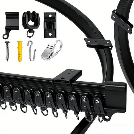 Rail de rideau 4m, avec 32 crochets, système coulissant avec attaches en acier inoxydable, pour douche d&aposangle, coin nuit en VR (1/5)