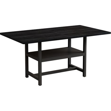 Table à manger rectangulaire noire industrielle, 160x90x76 cm, 4-6 personnes, avec étagère (1/5)